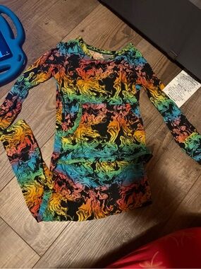 Girls' Rainbow Swirl Long Sleeve Dress with Kangaroo Pocket